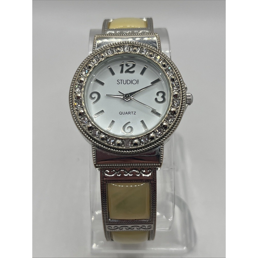 Studio Time Women's Quartz Watch Bangle Band Rhinestone Bezel- New Battery